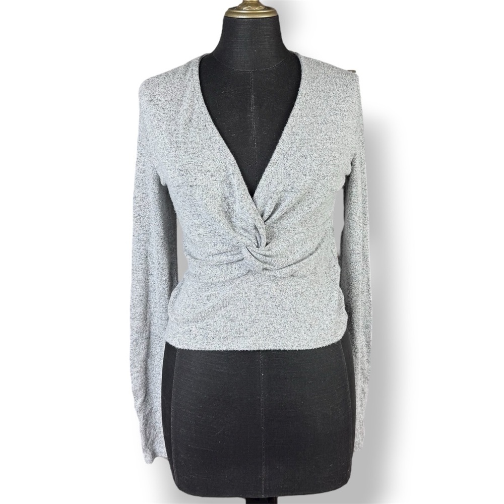 Free People Sweater Grey Twisted Front Deep V-Neck Sweater Size Small